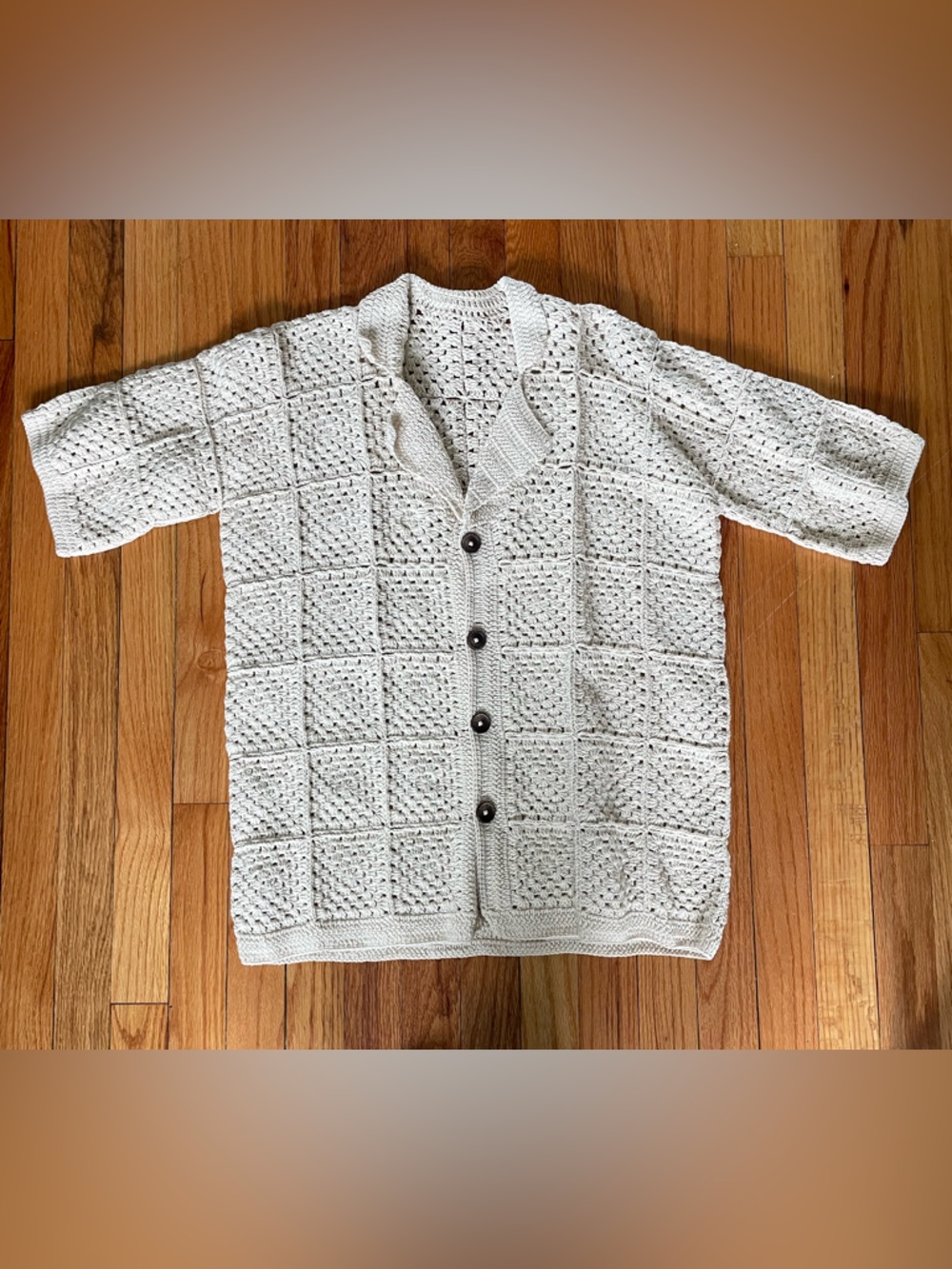 Handmade Cream Crochet Button-Up Cardigan